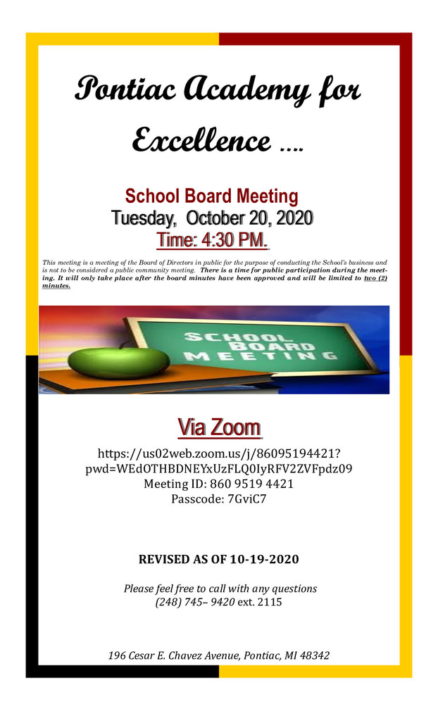 Board Meeting, October, 2020